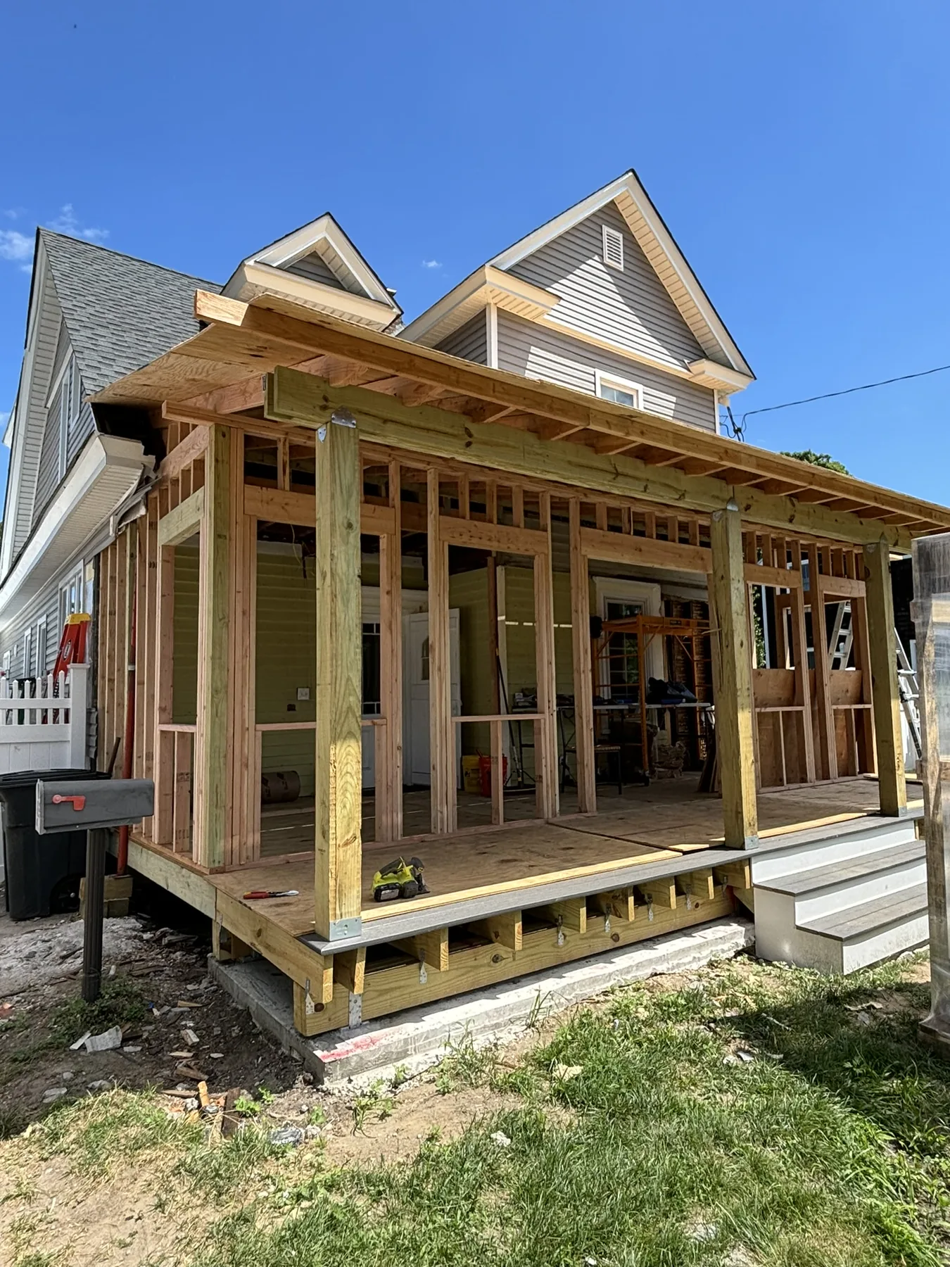 Residential deck or exterior construction work in progress